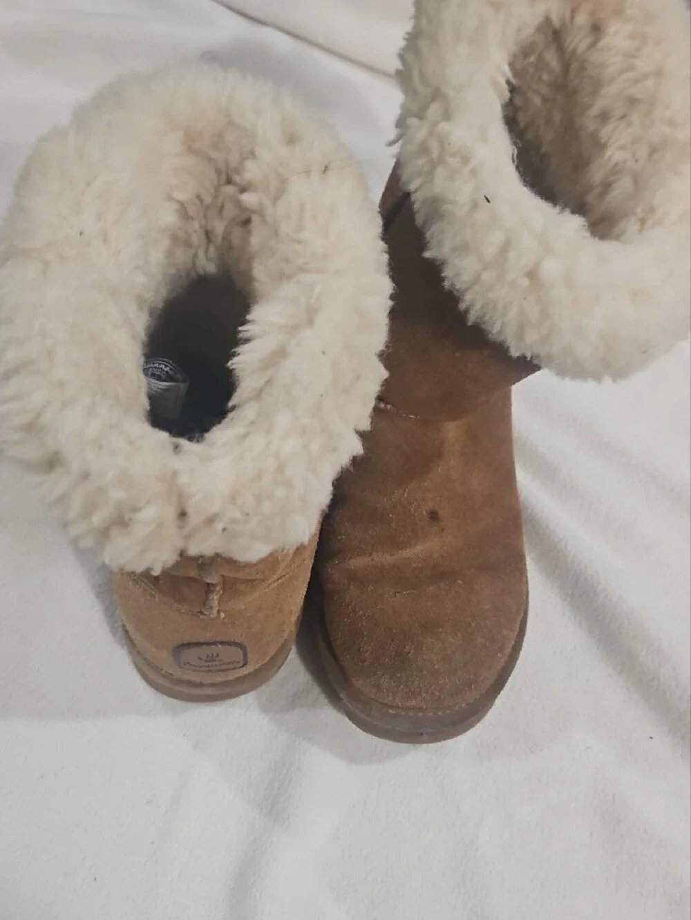 BearPaw Womens Suede Faux Shearling Boot - Brown & Cream